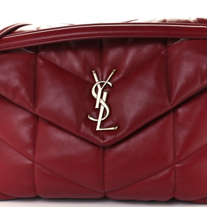 Saint Laurent Lambskin Quilted Medium Loulou Puffer Monogram Chain Satchel Opyum Red 9 of 12