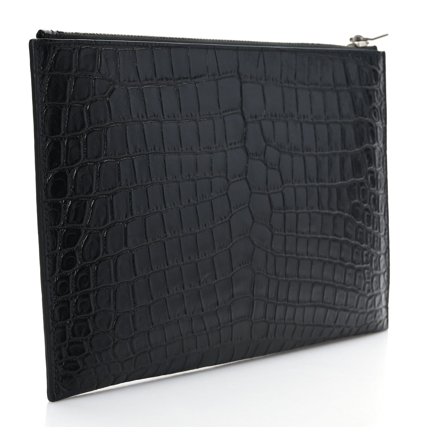 Calfskin Crocodile Embossed Zip Mini Tablet Sleeve Black