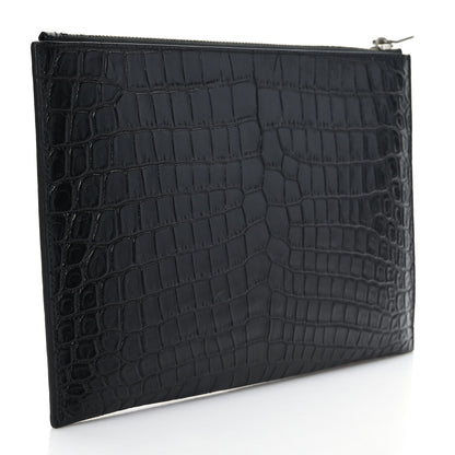 Saint Laurent Calfskin Crocodile Embossed Zip Mini Tablet Sleeve Black 3 of 7