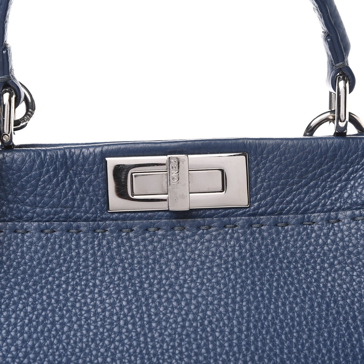 Fendi Cuoio Romano Selleria Bi-Color Medium Peekaboo Iconic Satchel Blue Latte 11 of 11