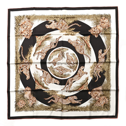 Hermes Silk Guepards Scarf 90 White Reglisse Kaki Clair 1 of 6