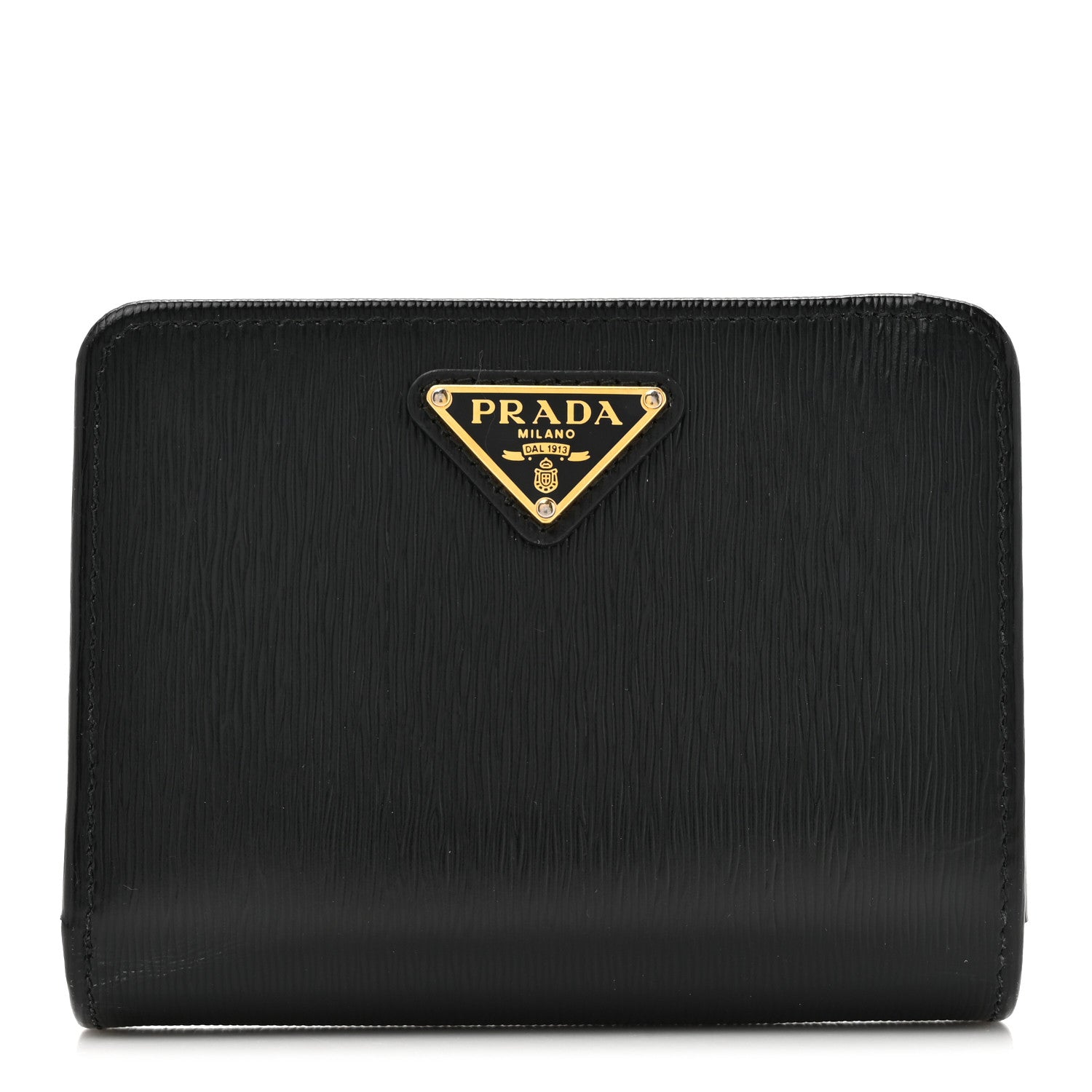Prada Vitello Move Triangle Compact Wallet Black 1 of 8