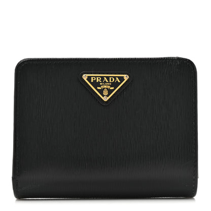 Prada Vitello Move Triangle Compact Wallet Black 1 of 8