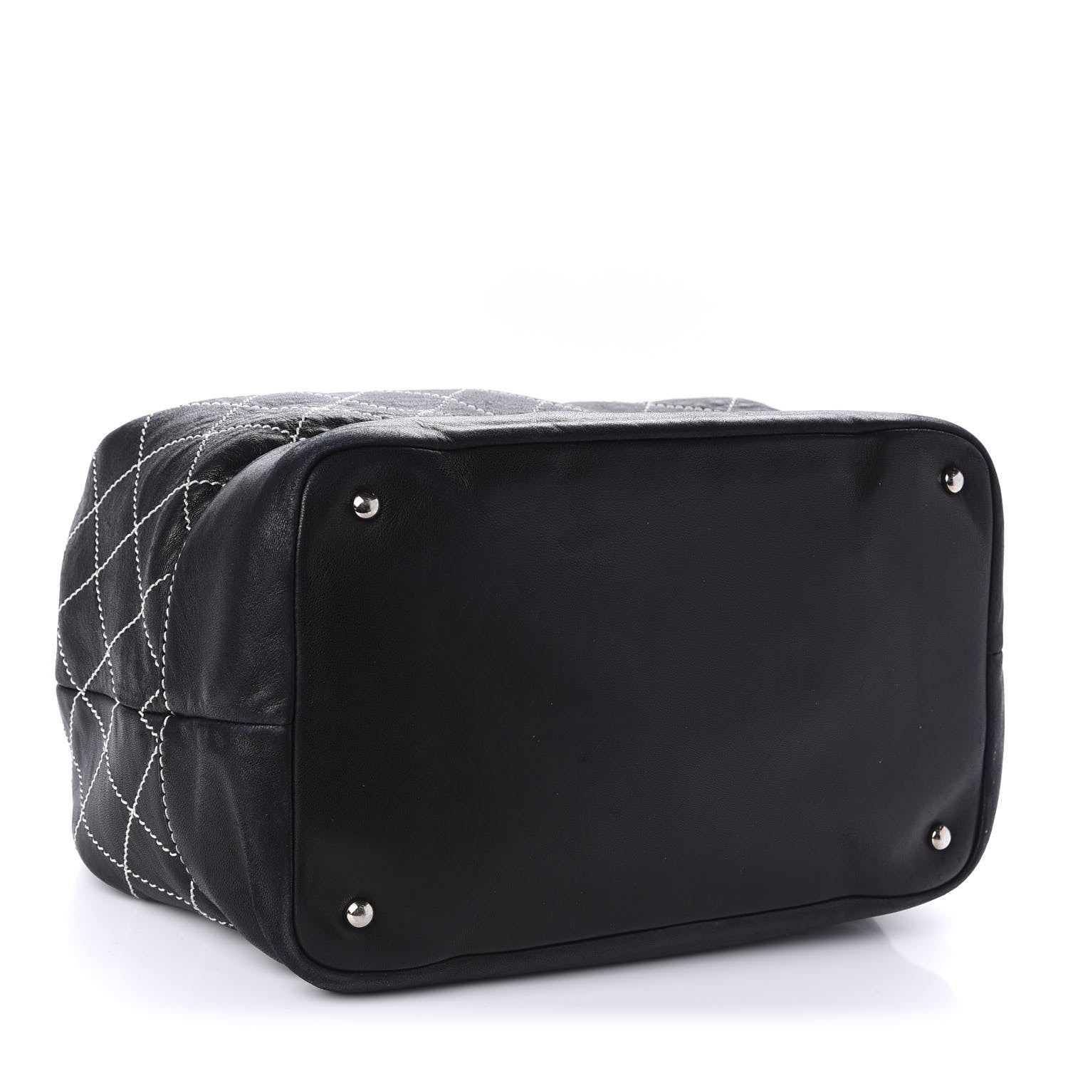 Chanel Lambskin Contrast Stitch Large Drawstring Tote Black 4 of 18