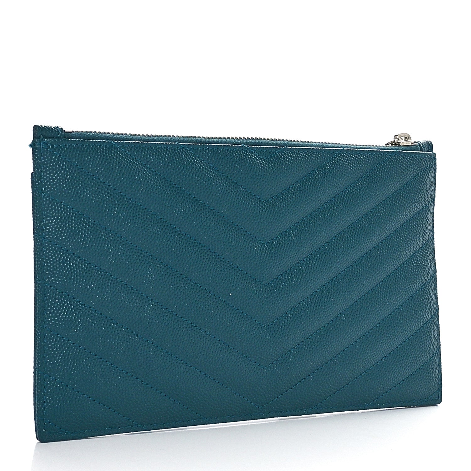 Saint Laurent Grain De Poudre Chevron Monogram Bill Pouch Malachite Green 3 of 8
