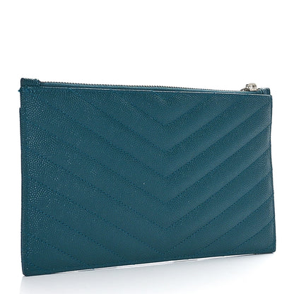 Saint Laurent Grain De Poudre Chevron Monogram Bill Pouch Malachite Green 3 of 8