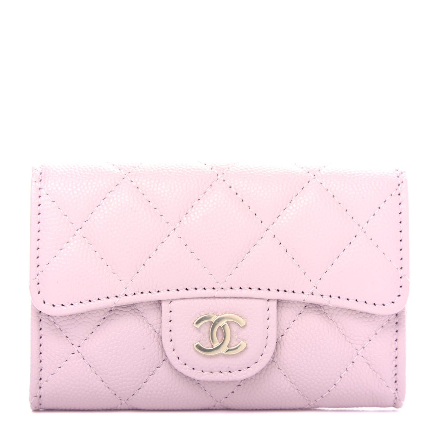 Caviar Quilted Flap Card Holder Wallet Light Pink