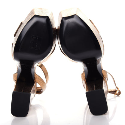 Saint Laurent Metallic Calfskin Farrah 80 Crisscross Platform Sandal 38 Chestnut 6 of 11