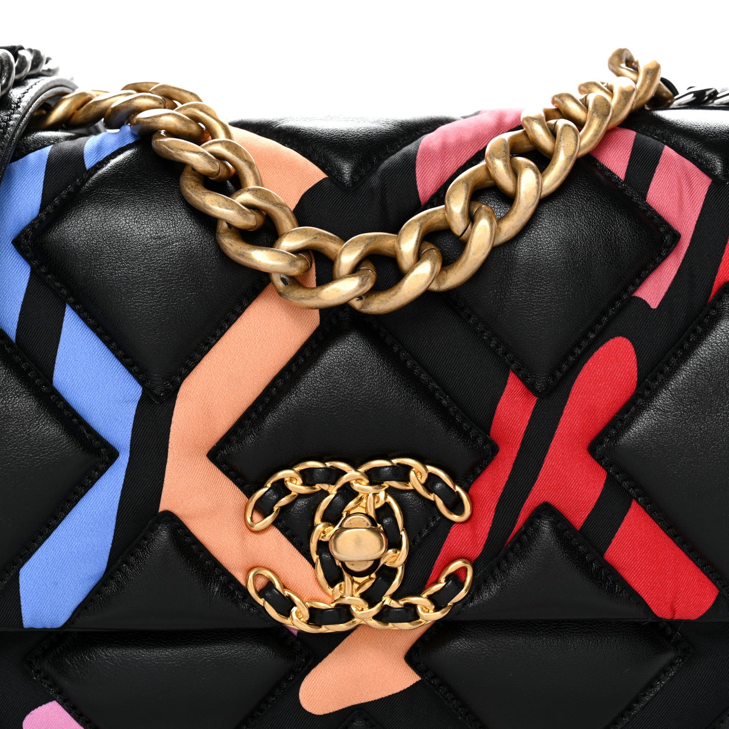 Lambskin Printed Fabric Medium Chanel 19 Flap Black Multicolor