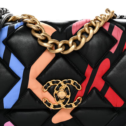 Chanel Lambskin Printed Fabric Medium Chanel 19 Flap Black Multicolor 8 of 10