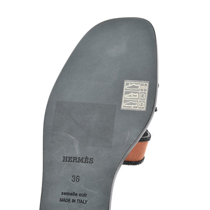Hermes Suede Goatskin Crystal Oran Sandals 36 Rose Bubinga Black 11 of 13
