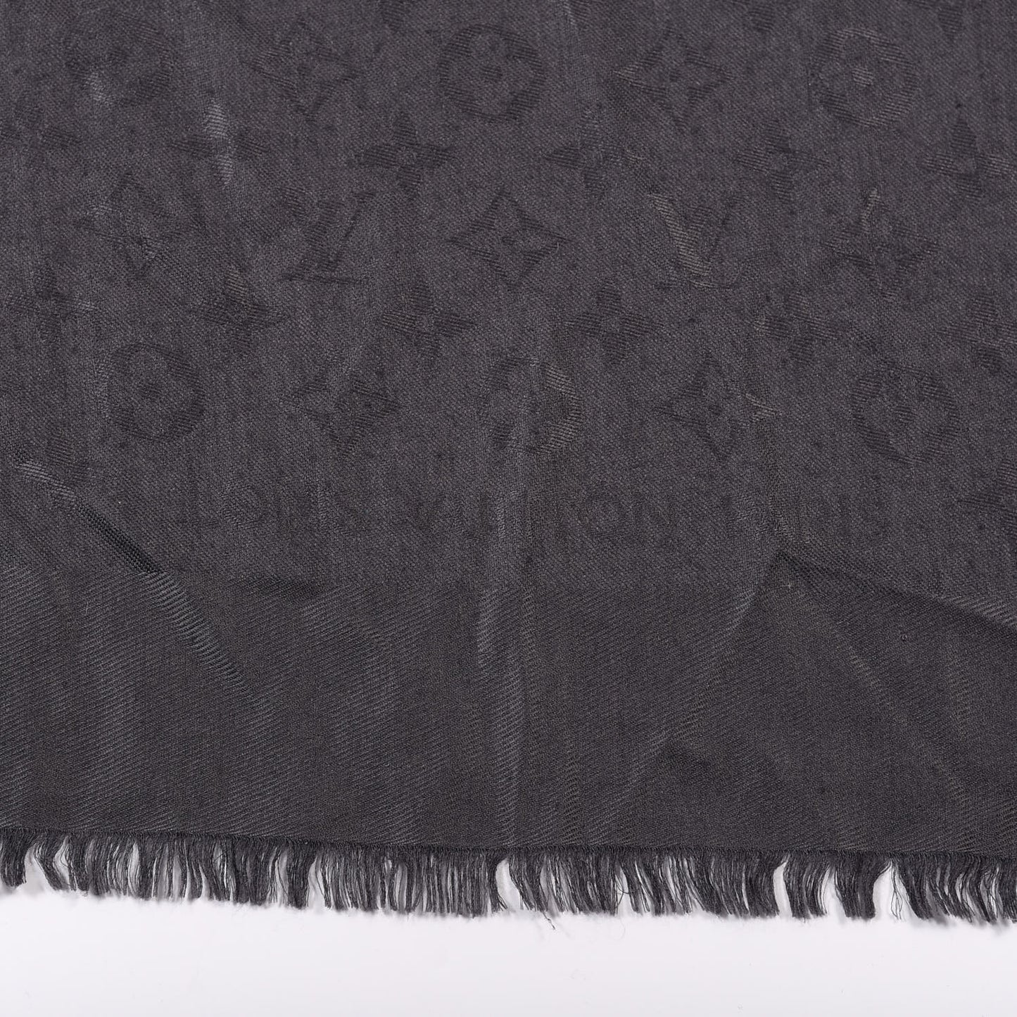 Silk Wool Monogram Shawl Charcoal Grey