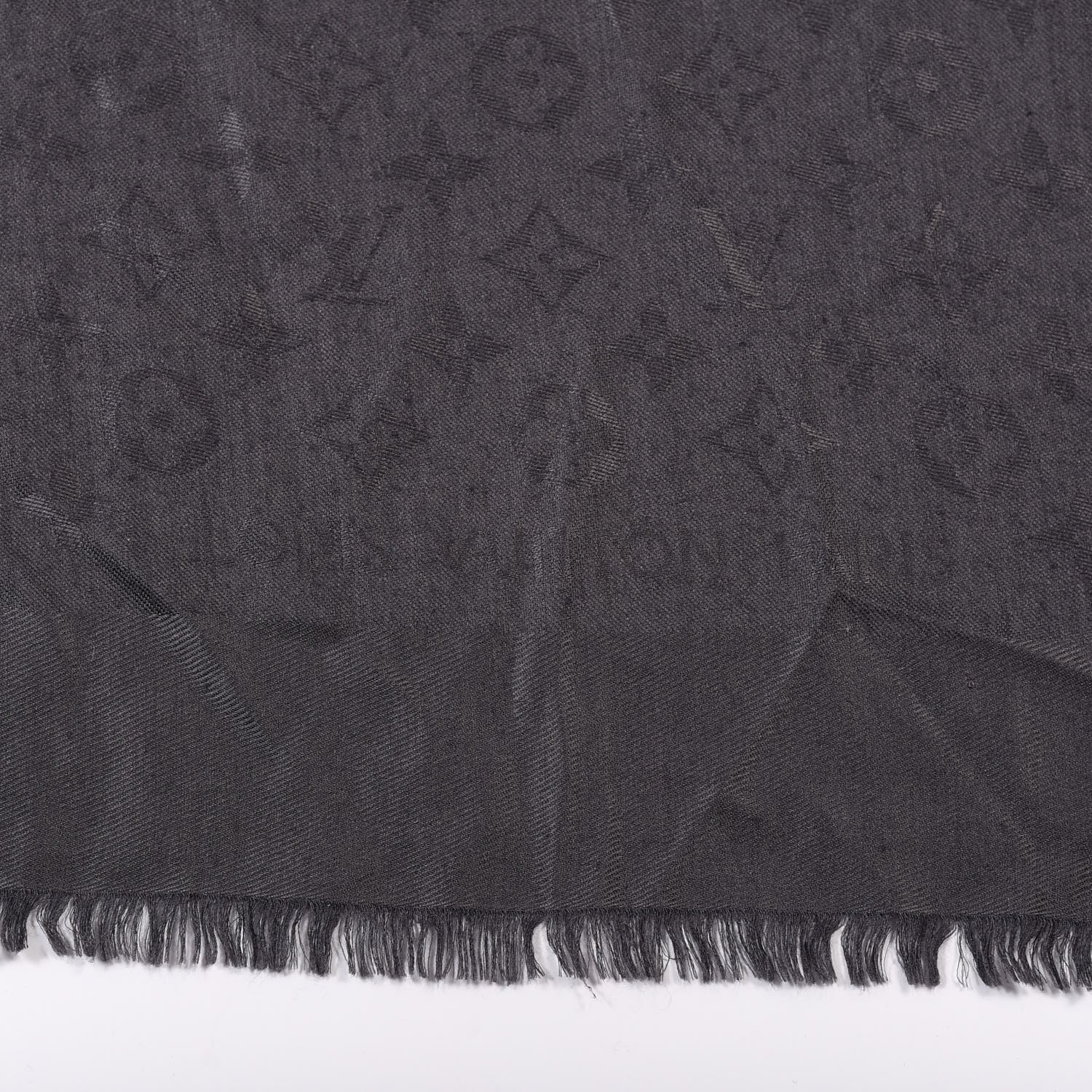 Louis Vuitton Silk Wool Monogram Shawl Charcoal Grey 2 of 4