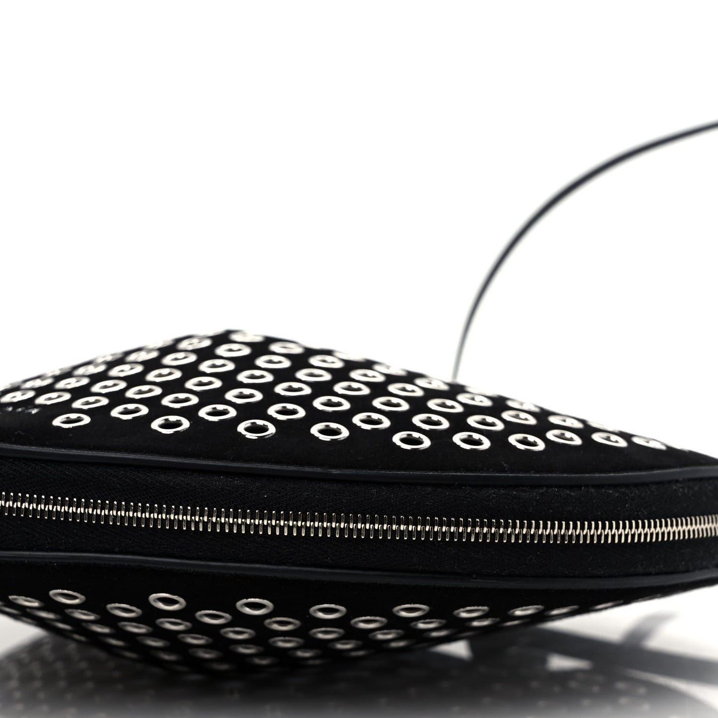 Suede Goatskin Grommet Studded Heart Shoulder Bag Black