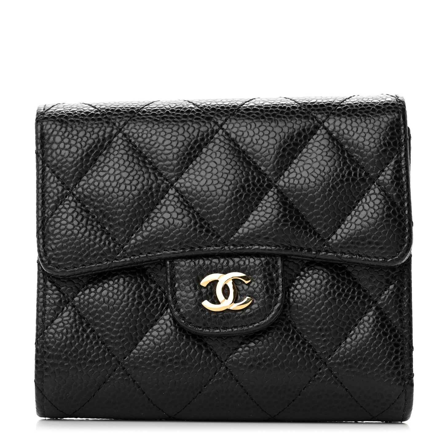 Caviar Quilted Compact Flap Wallet Black