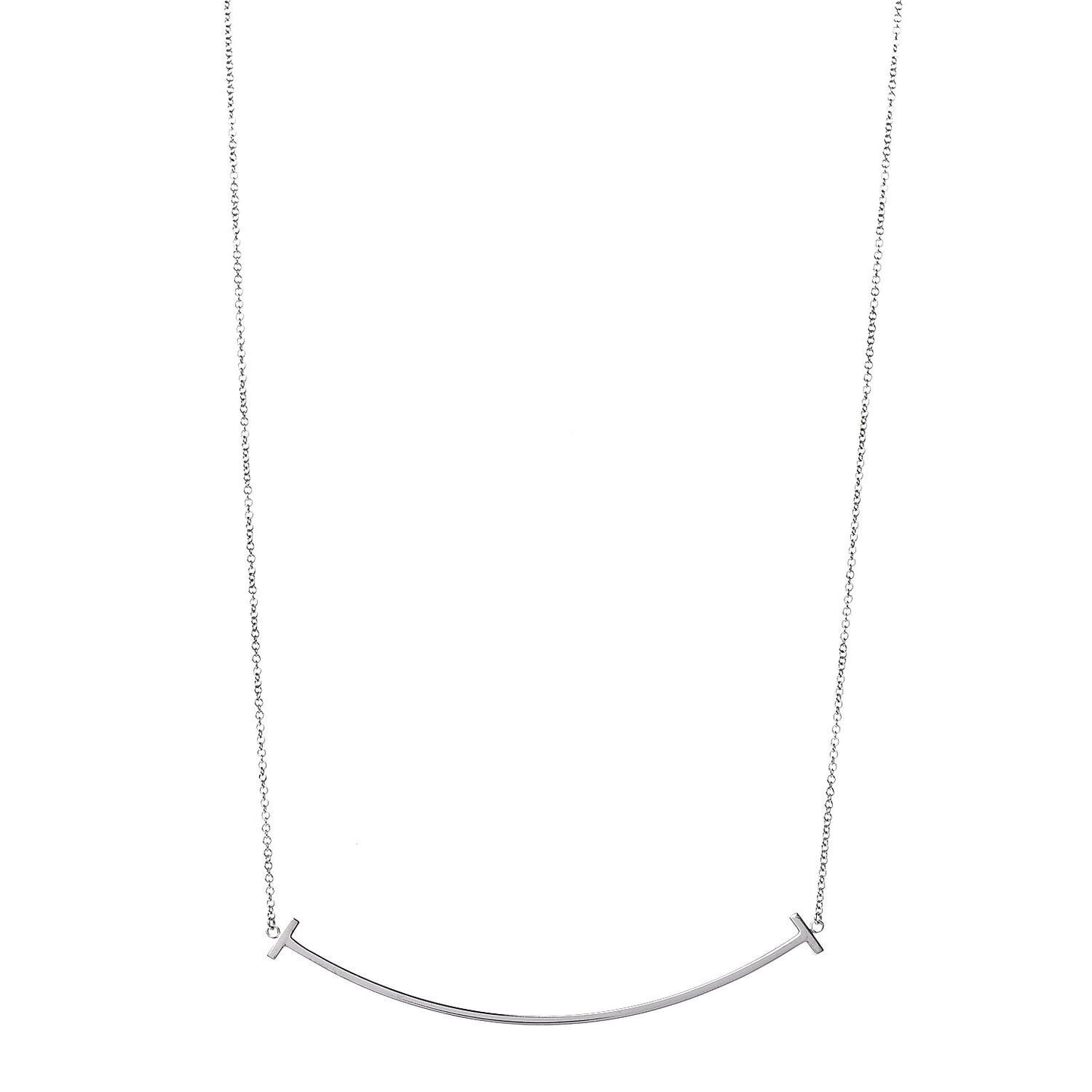18K White Gold Large T Smile Pendant Necklace