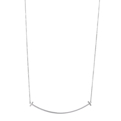 Tiffany 18K White Gold Large T Smile Pendant Necklace 1 of 6
