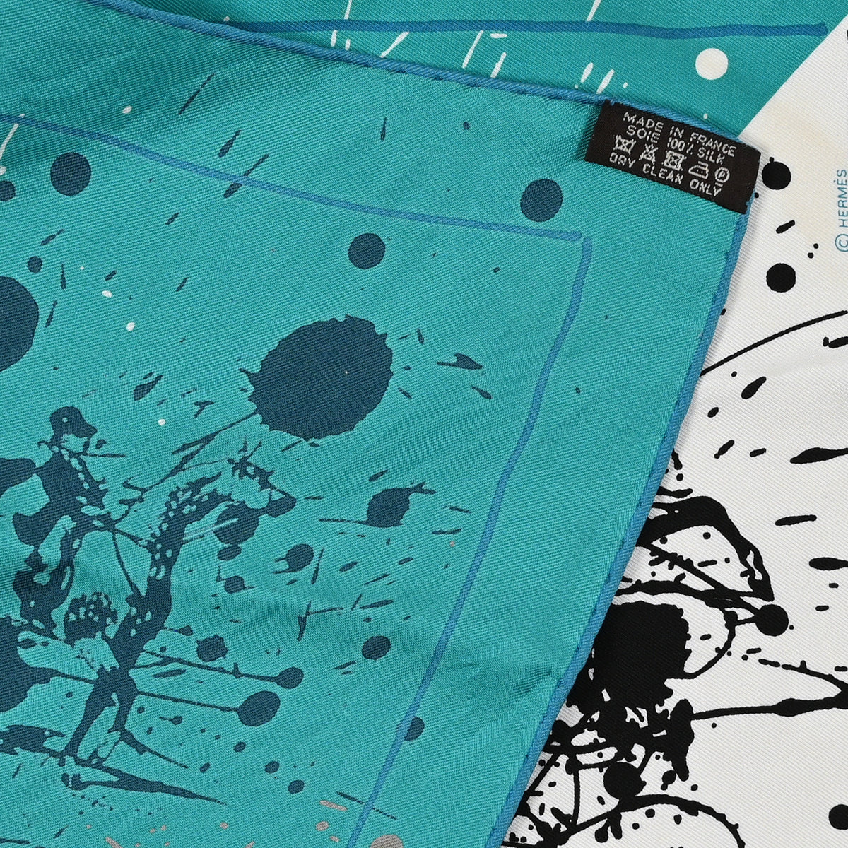 Silk Cheval Surprise Remix Pocket Square 45 Turquoise White Black