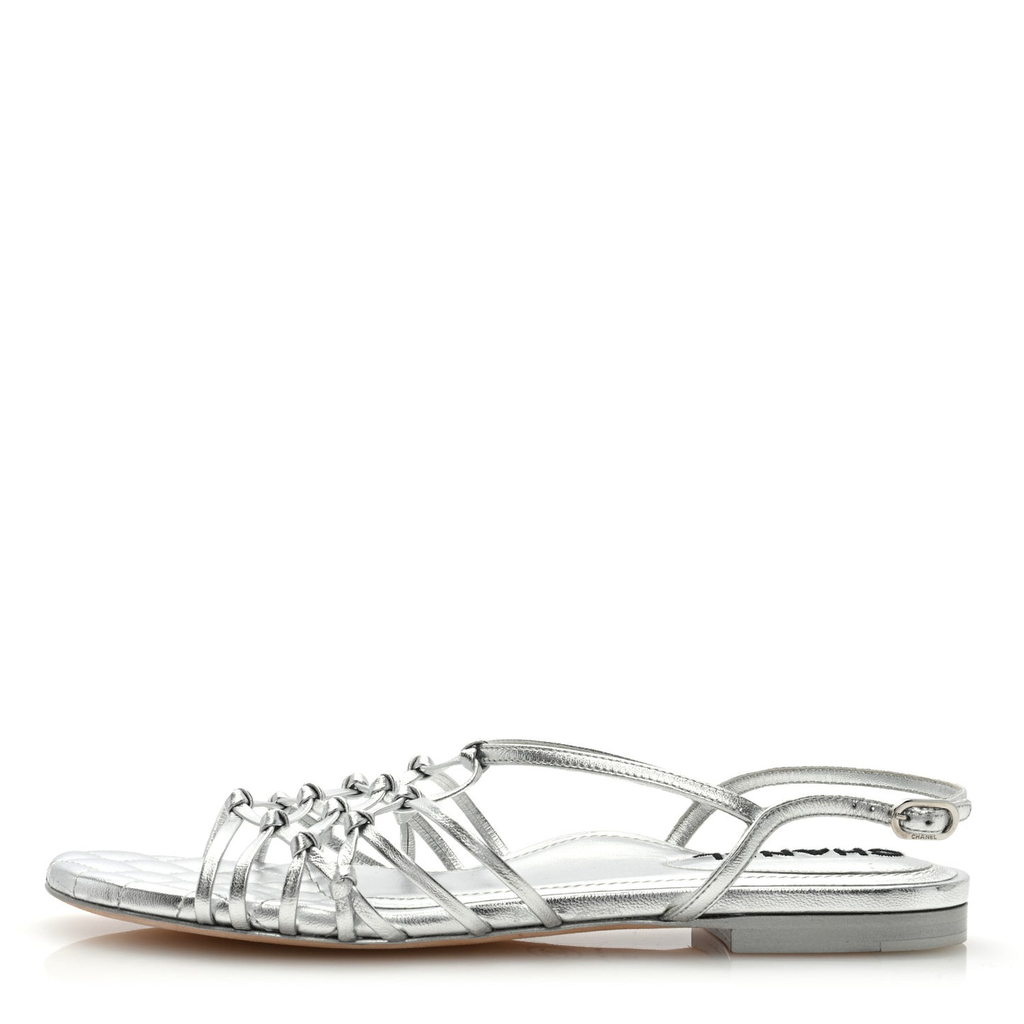 Laminated Lambskin CC Sandals 38 Silver