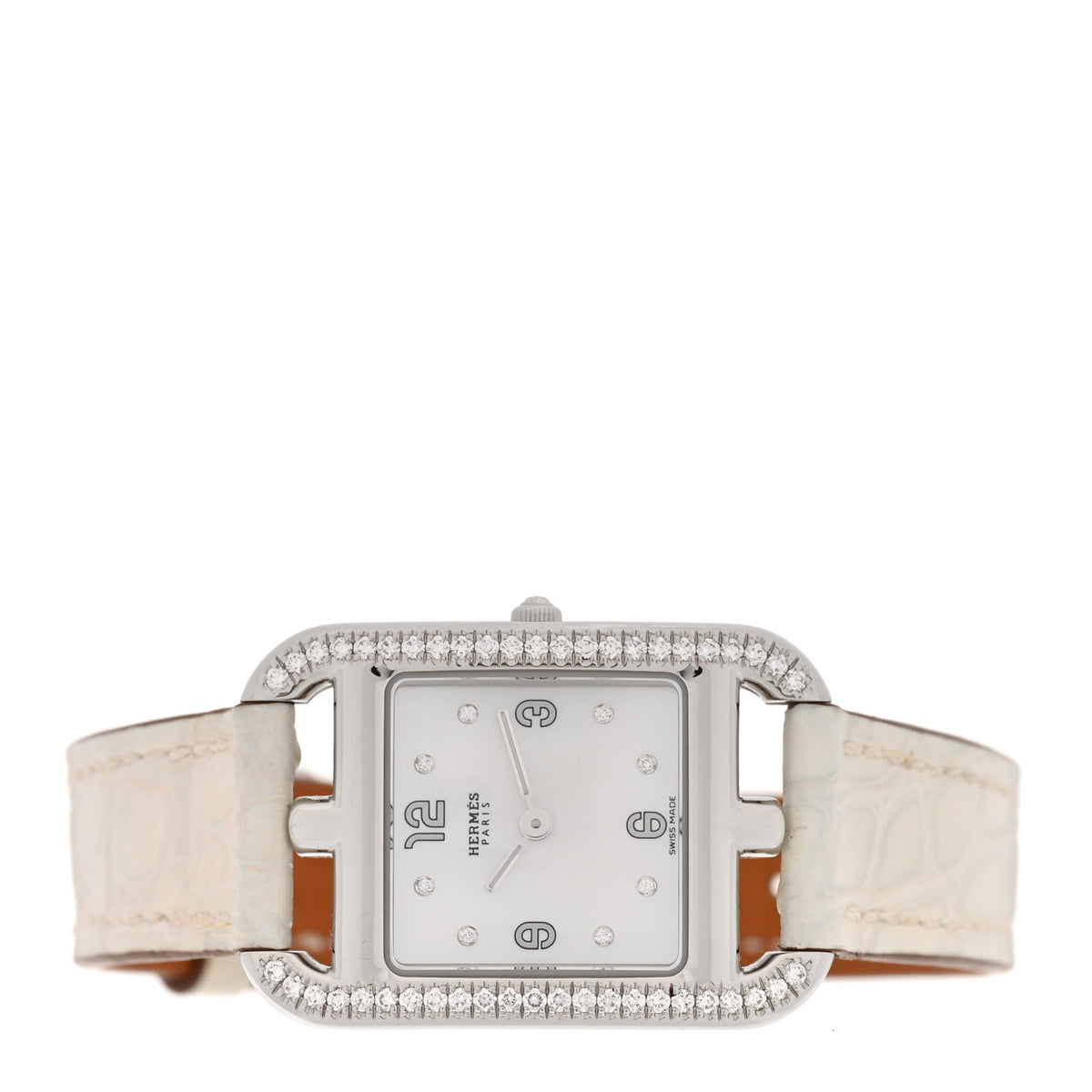 Hermes Stainless Steel Alligator Diamond Bezel 23mm Cape Cod Quartz Watch 2 of 8