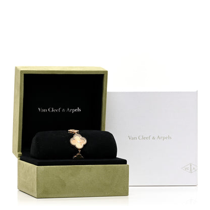 Van Cleef & Arpels 18K Yellow Gold Diamond Mother of Pearl 23mm Alhambra Guilloche Quartz Watch 5 of 5