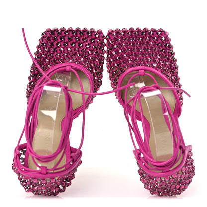 Bottega Veneta Mesh Nappa Crystal Embellished Sparkle Stretch Ankle Tie 90mm Sandals 37.5 Hollyhock 2 of 10