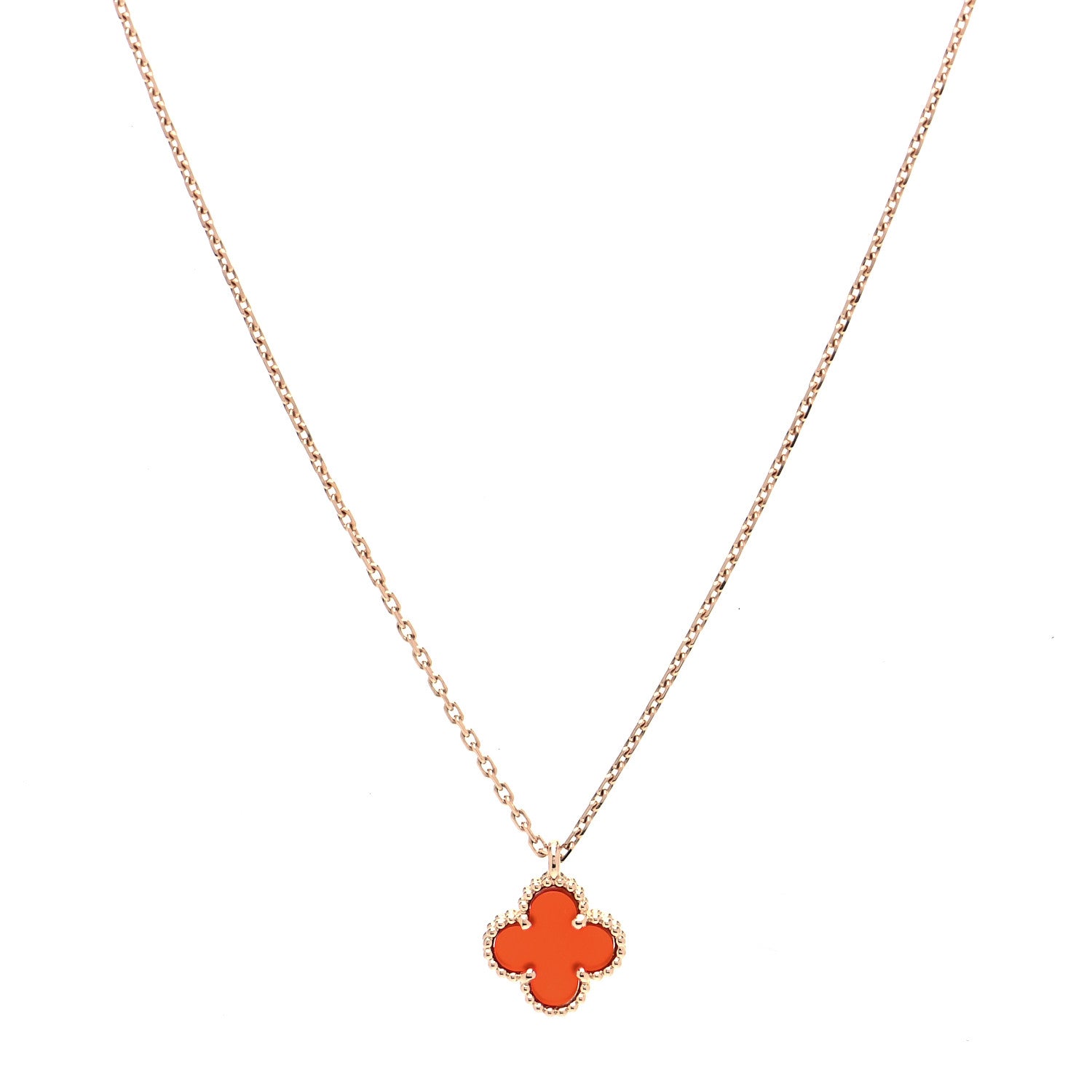 Van Cleef & Arpels 18K Rose Gold Carnelian Sweet Alhambra Pendant Necklace 1 of 6