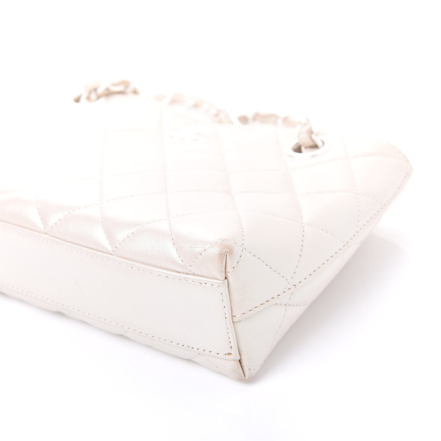 Iridescent Lambskin Quilted Pochette White