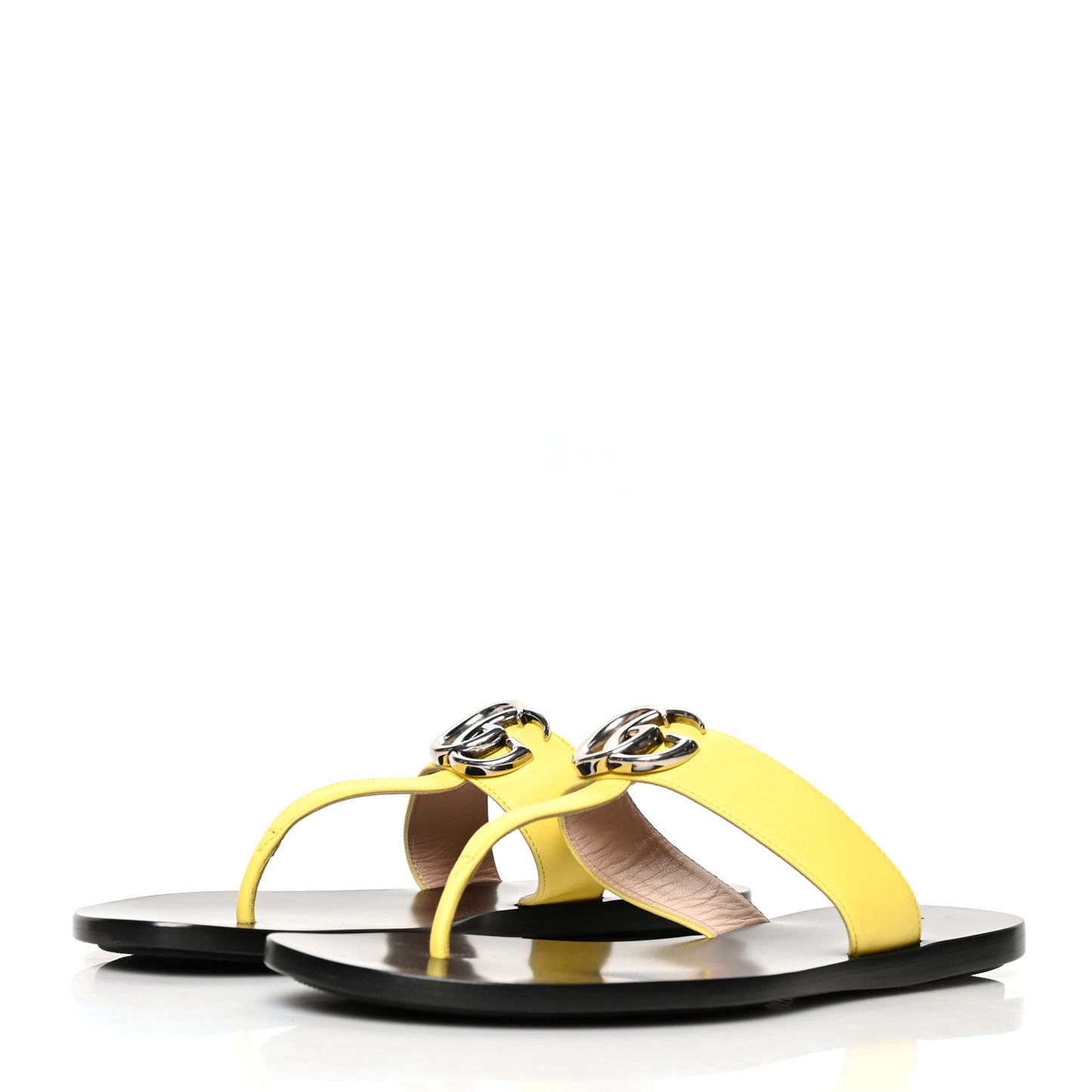 Calfskin GG Marmont Thong Sandals 37 Banana