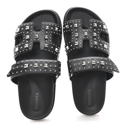 Hermes Calfskin Medor Studded Womens Chypre Sandals 37 Black 2 of 10
