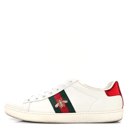 Gucci Calfskin Ayers Bee Embroidered Womens Ace Sneakers 39 White Red Flame Green 1 of 9