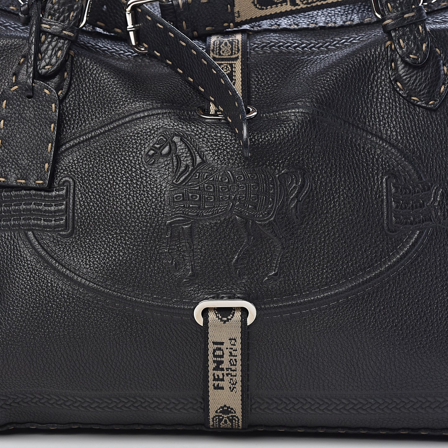 Calfskin Romano Selleria Large Villa Borghese Tote Black