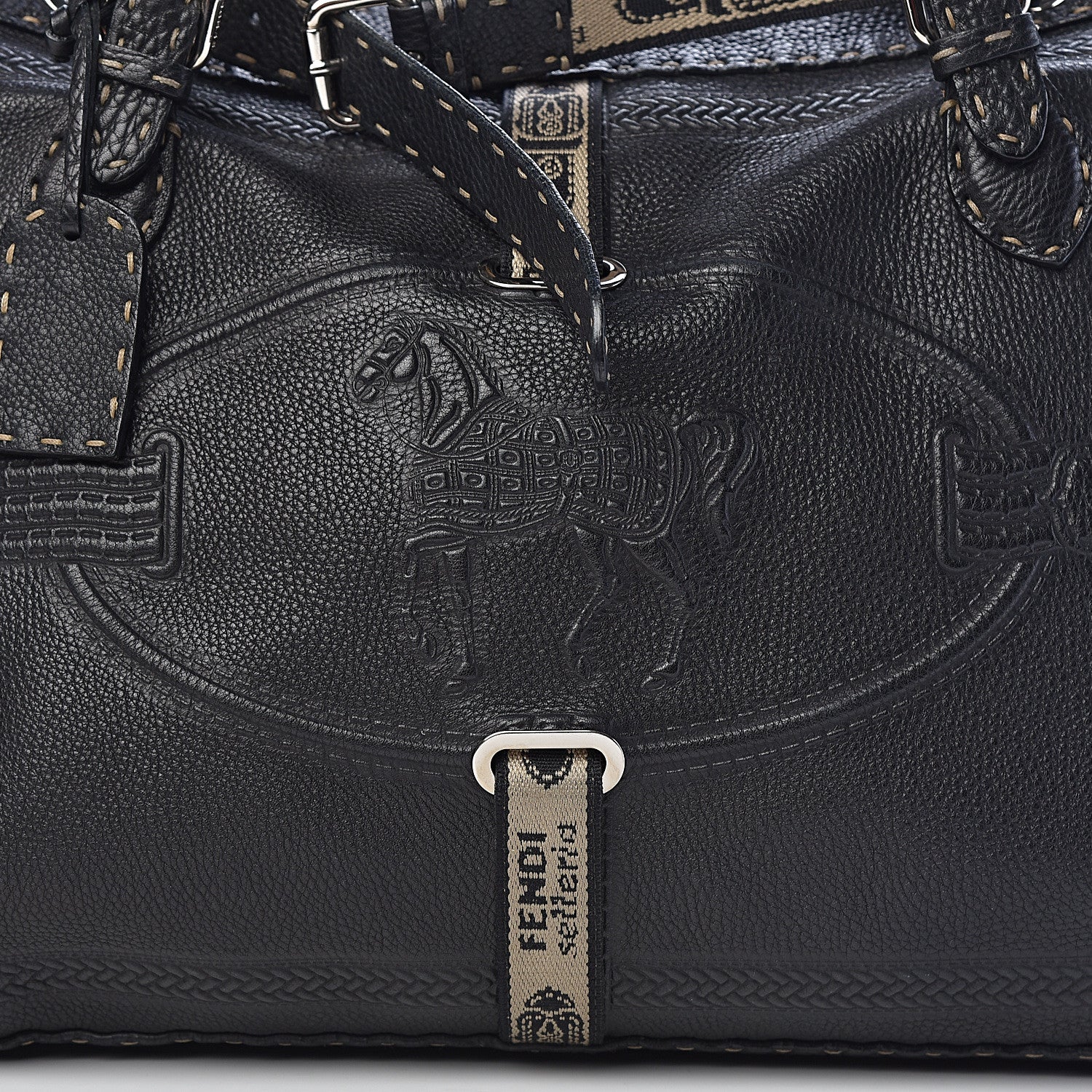 Fendi Calfskin Romano Selleria Large Villa Borghese Tote Black 10 of 10