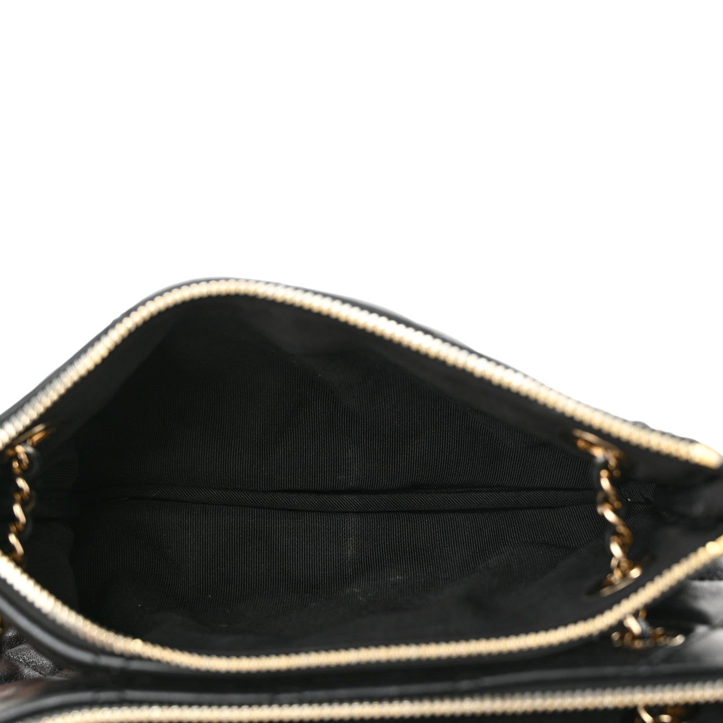 Shiny Lambskin Quilted Medium Double Case With Strap Black