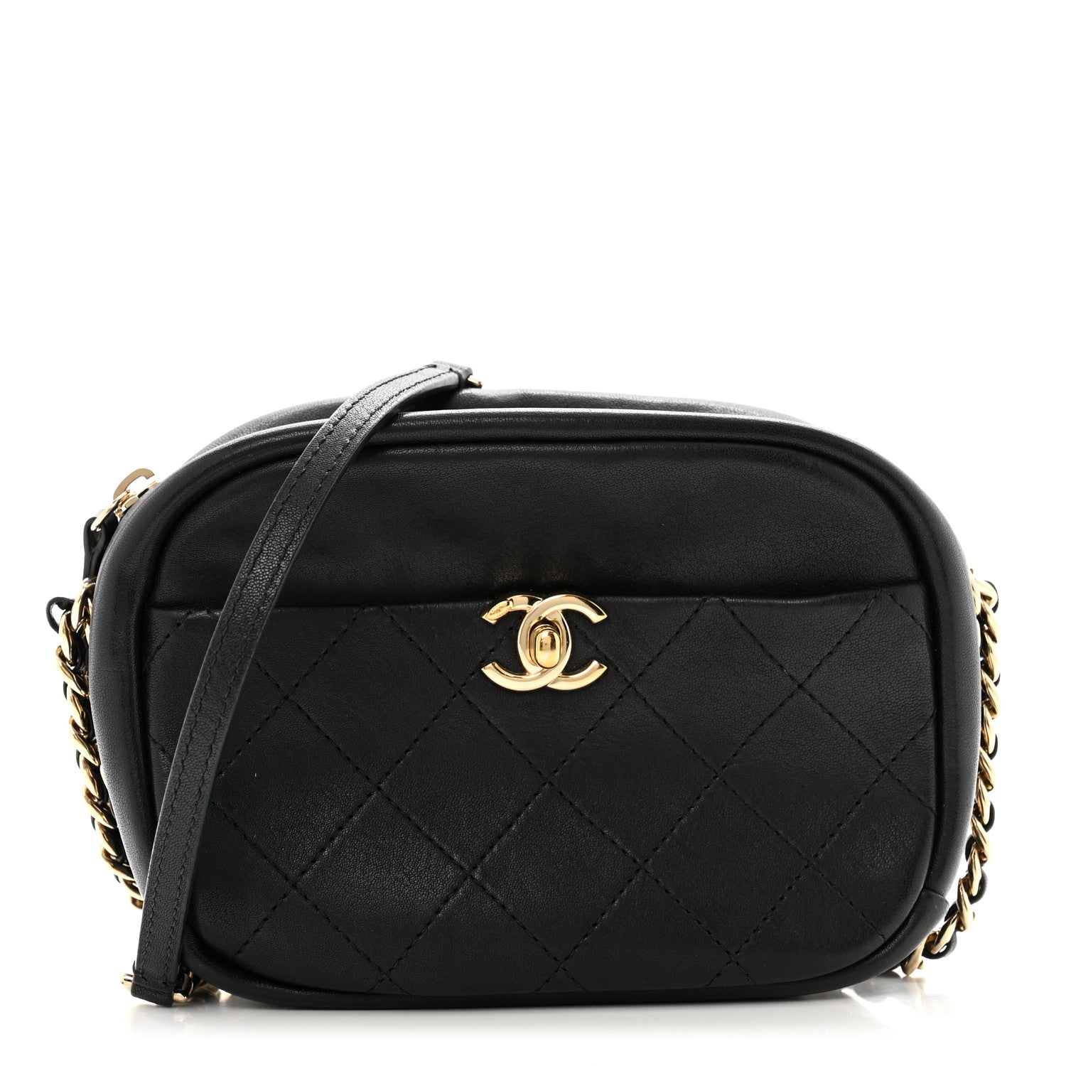 Chanel Goatskin Quilted Small Casual Trip Camera Case Black