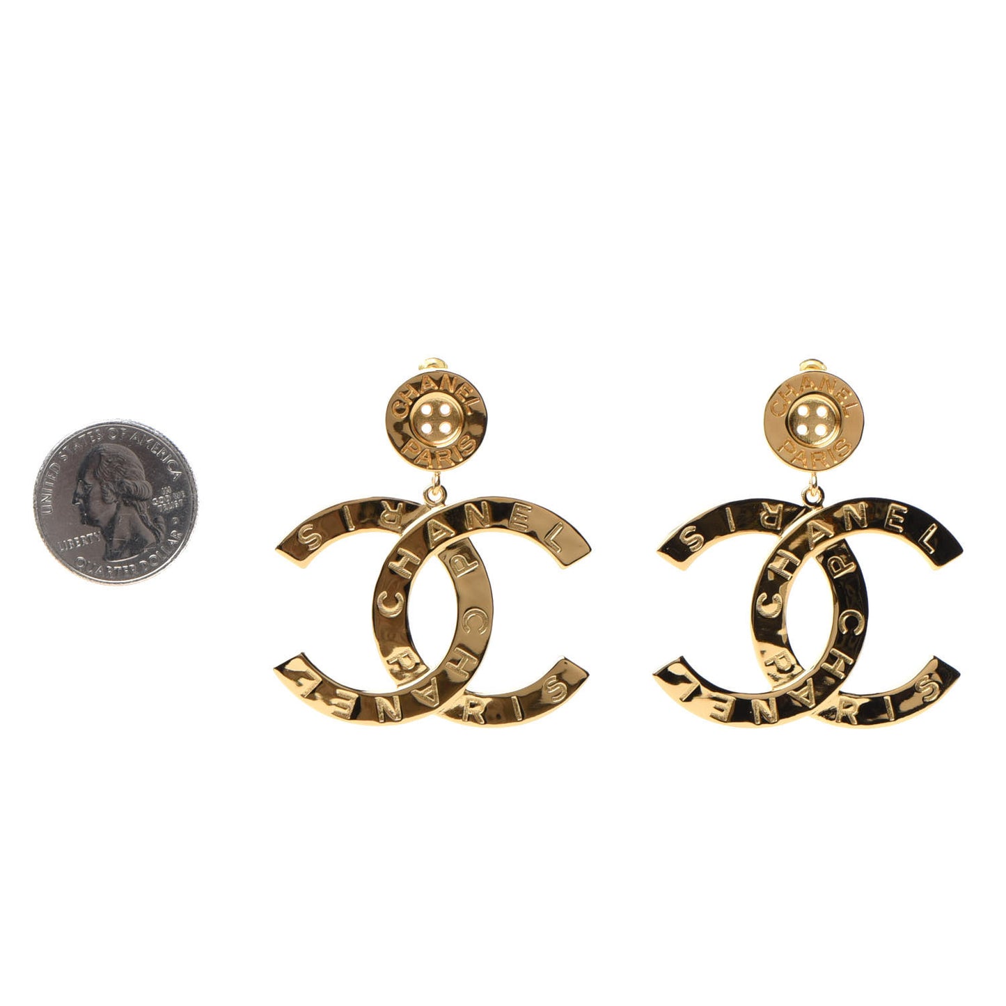 Metal Large Paris Button Earrings Gold