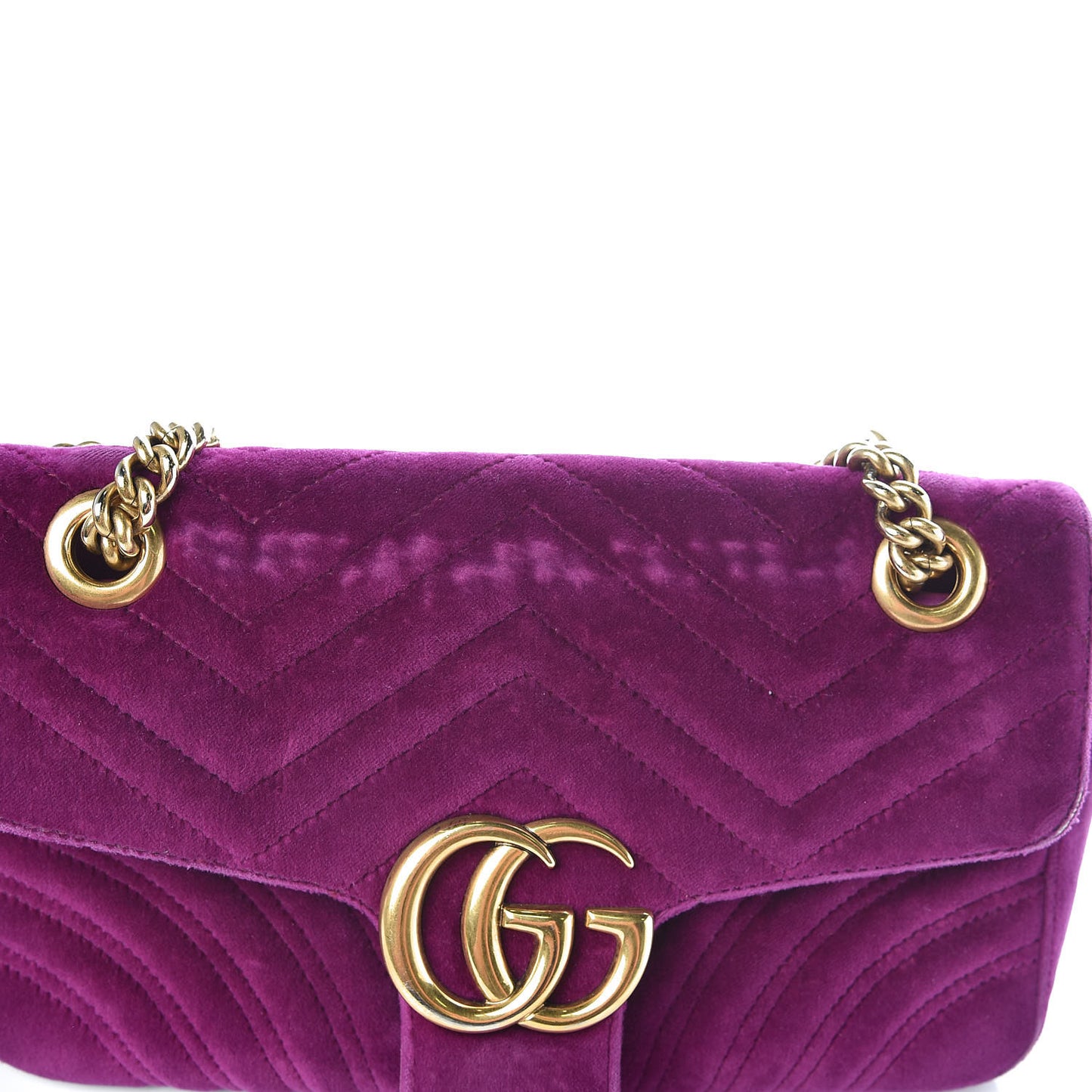 Velvet Matelasse Small GG Marmont Shoulder Bag Fuchsia Violet Cyclamen