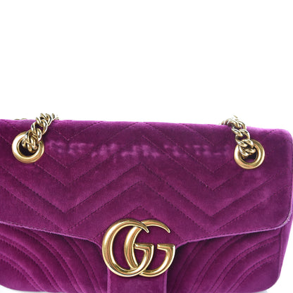 Gucci Velvet Matelasse Small GG Marmont Shoulder Bag Fuchsia Violet Cyclamen 12 of 16