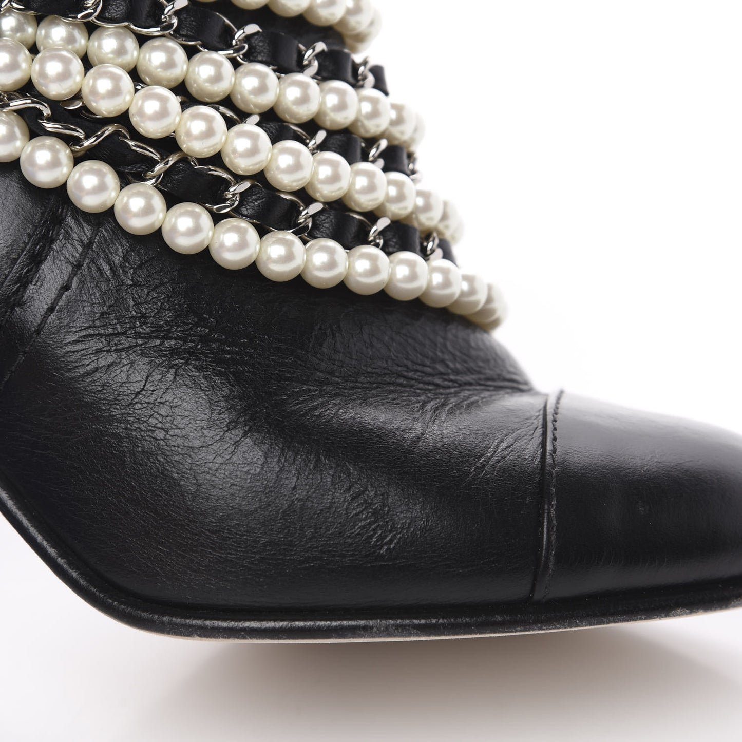Calfskin Pearl Cap Toe Short Boots 39.5 Black