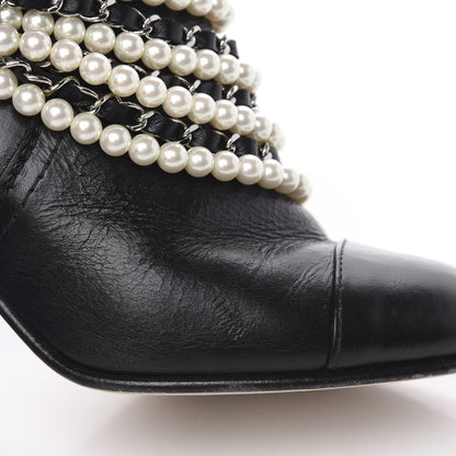 Chanel Calfskin Pearl Cap Toe Short Boots 39.5 Black 9 of 10