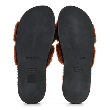 Hermes Woolskin Mens Izmir Sandals 41 Cognac 6 of 9