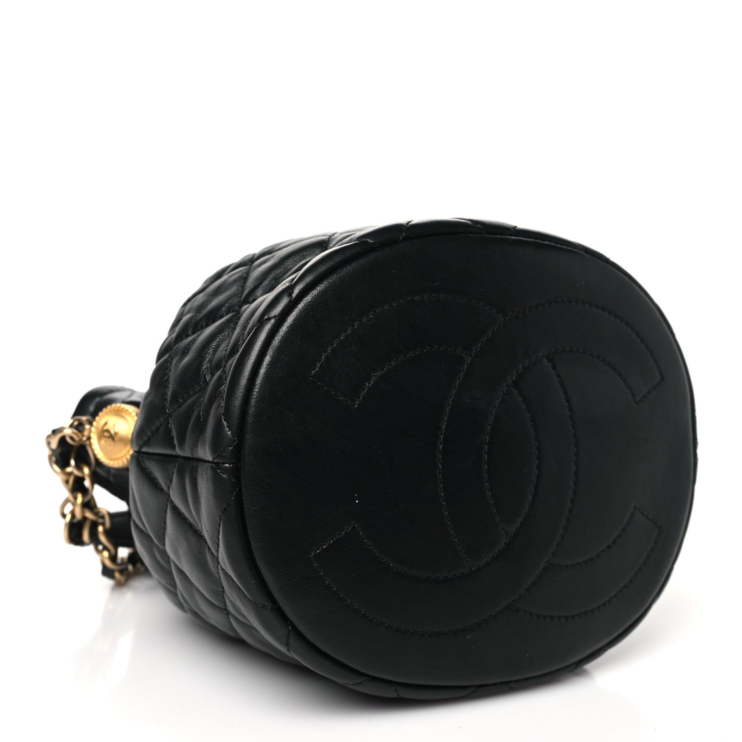 Chanel Lambskin Quilted Mini CC Drawstring Bucket Bag Black 4 of 10