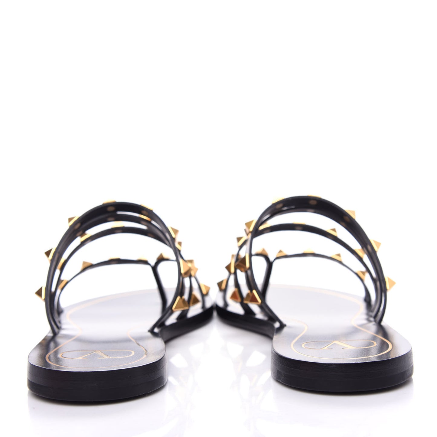 Calfskin Rockstud Flair Caged Flat Slide Sandals 36.5 Black