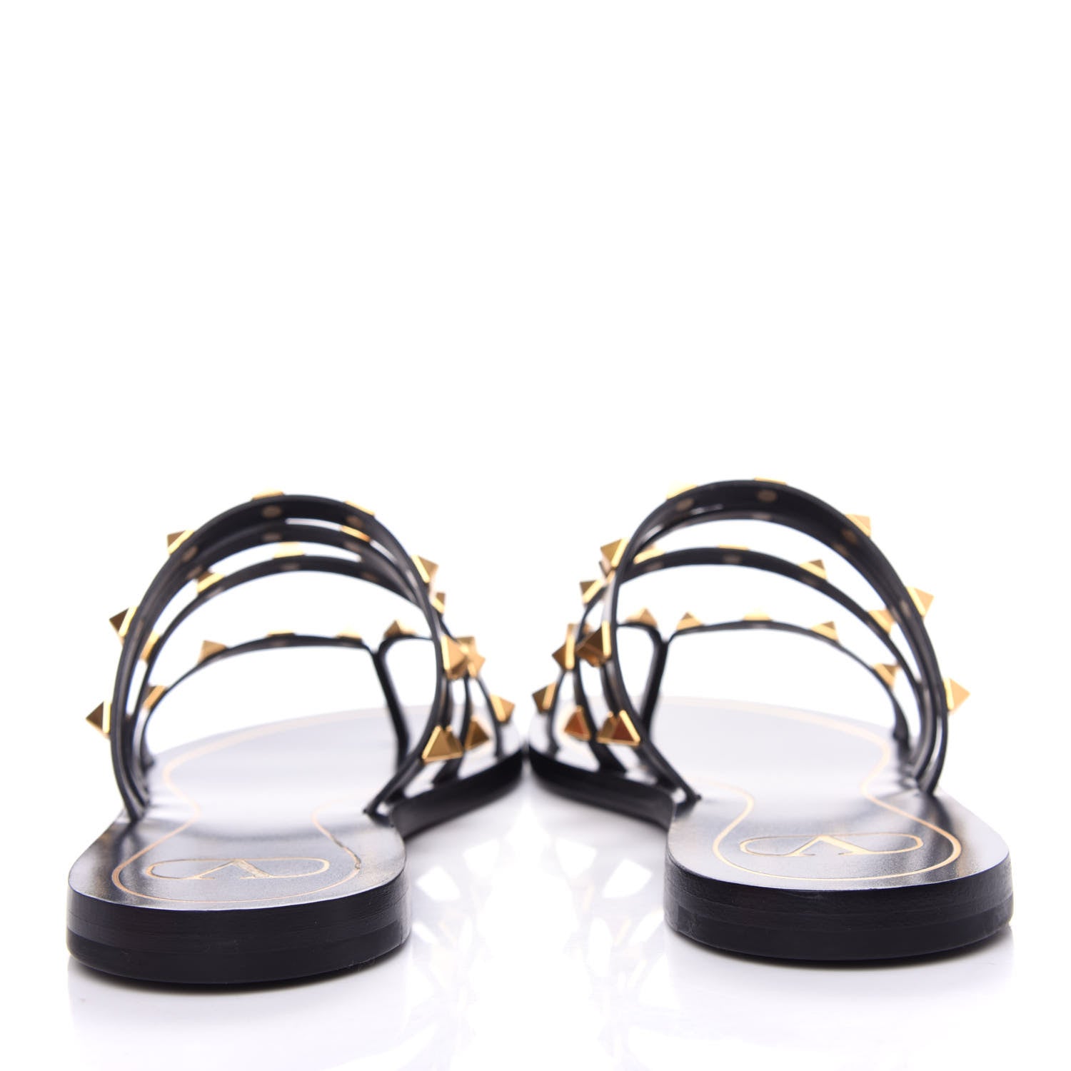 Valentino Garavani Calfskin Rockstud Flair Caged Flat Slide Sandals 36.5 Black 7 of 10