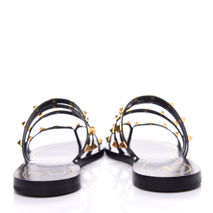 Valentino Garavani Calfskin Rockstud Flair Caged Flat Slide Sandals 36.5 Black 7 of 10