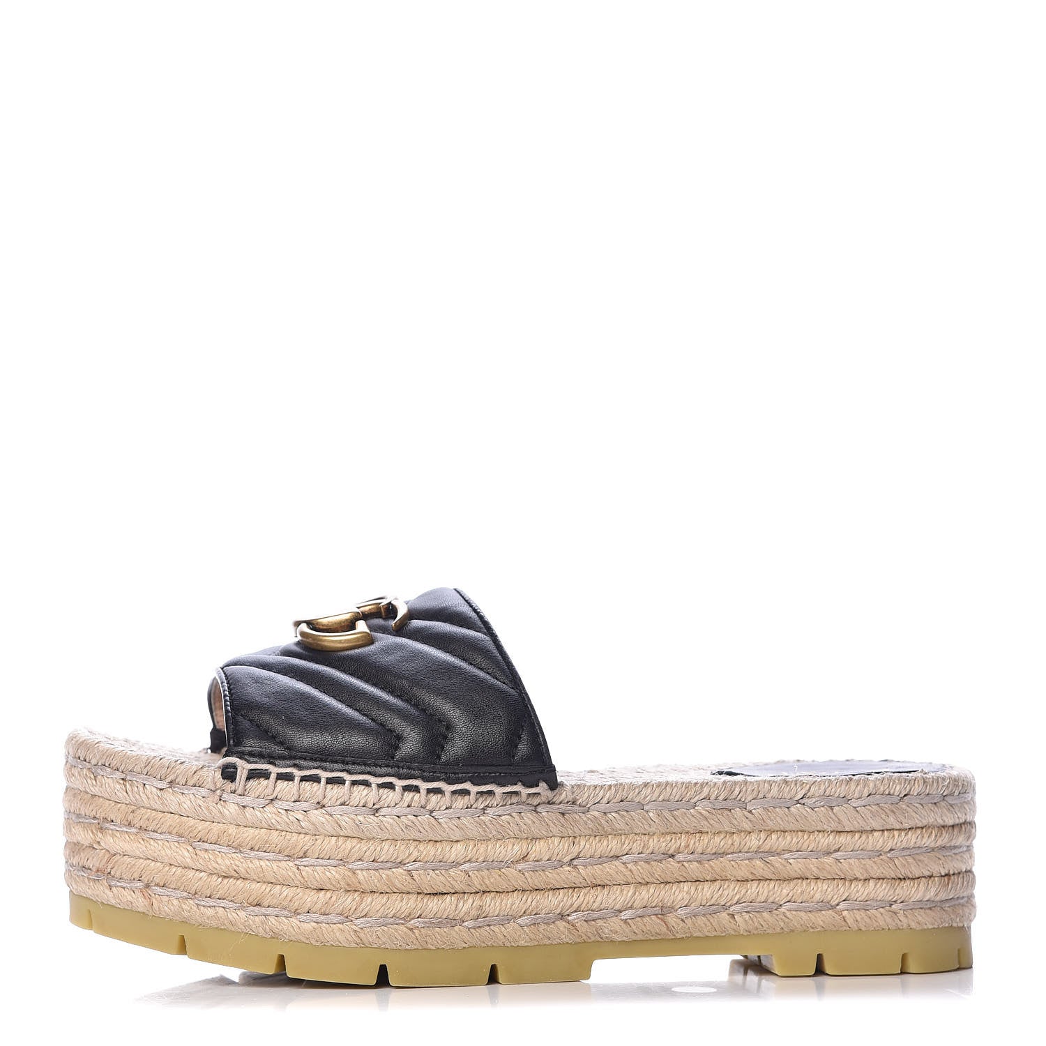 Gucci Nappa Matelasse GG Marmont Platform Espadrille Slide Sandals 37 Black 1 of 10