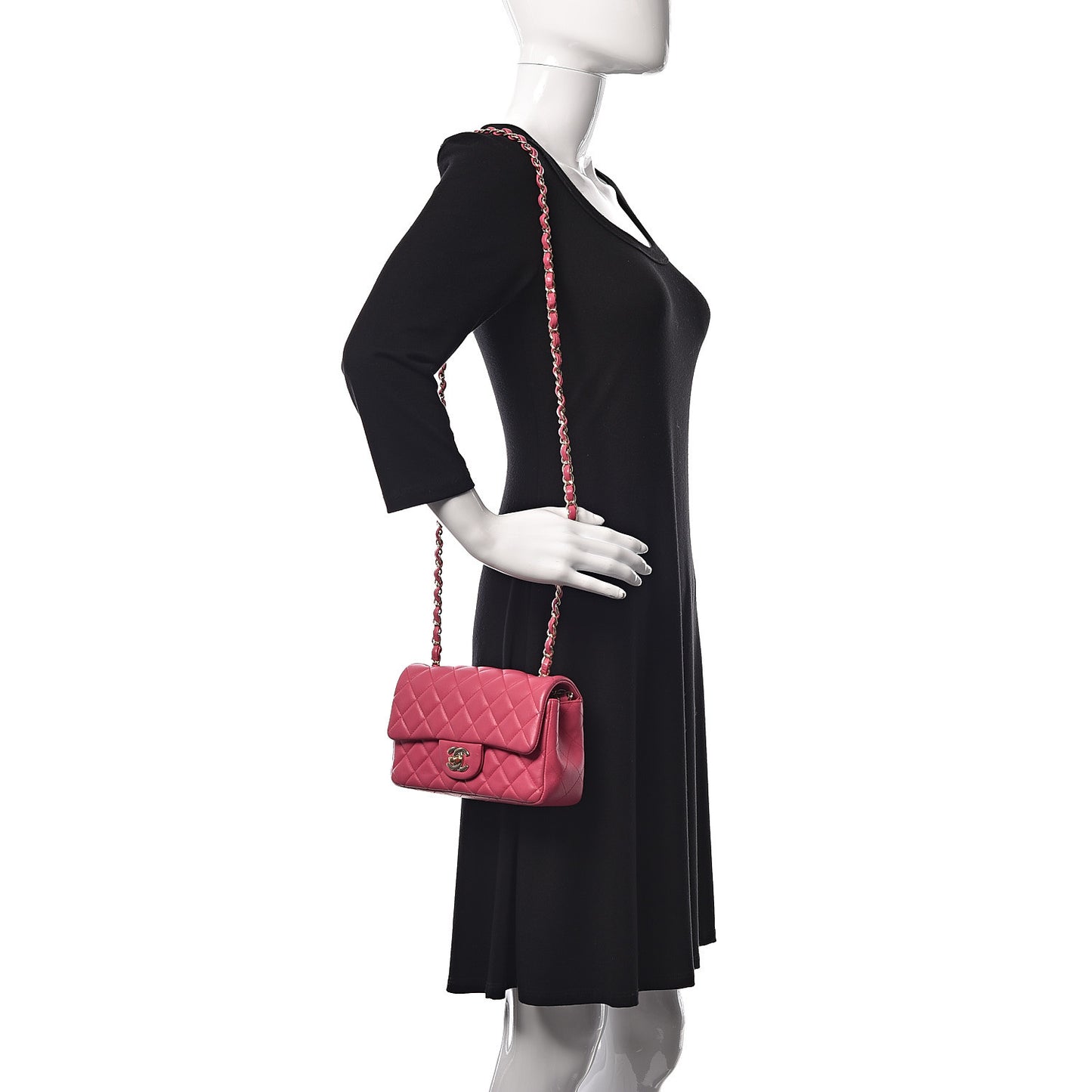Lambskin Quilted Mini Rectangular Flap Dark Pink