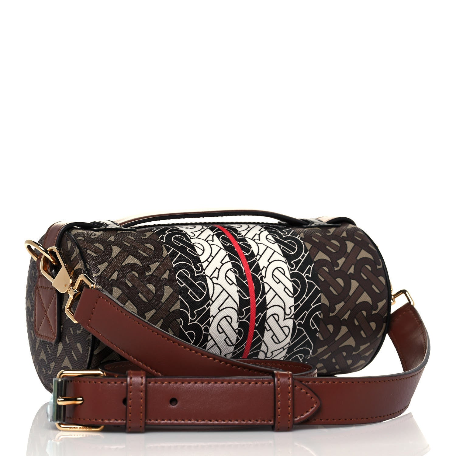 Burberry E-Canvas Monogram Stripe The Barrel Bag Bridle Brown 3 of 11
