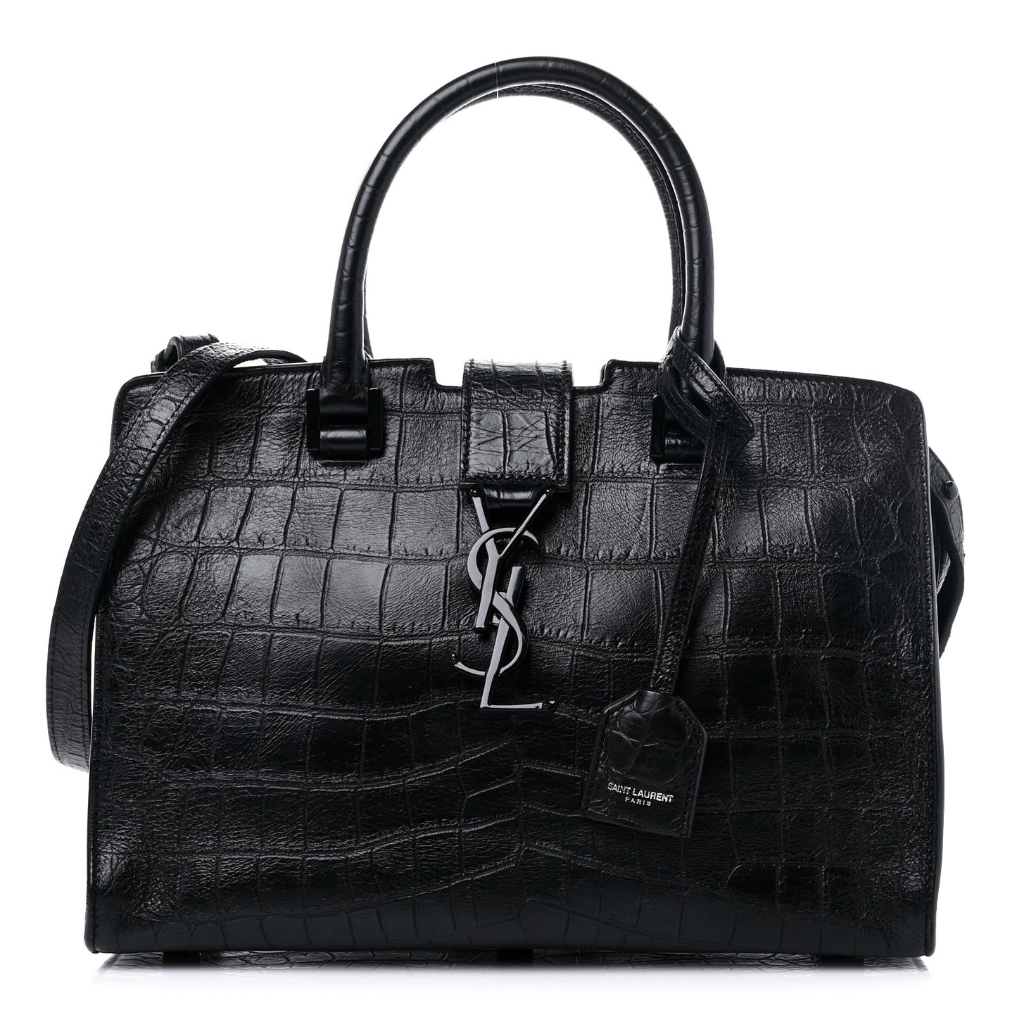 Calfskin Crocodile Embossed Monogram Baby Cabas Black