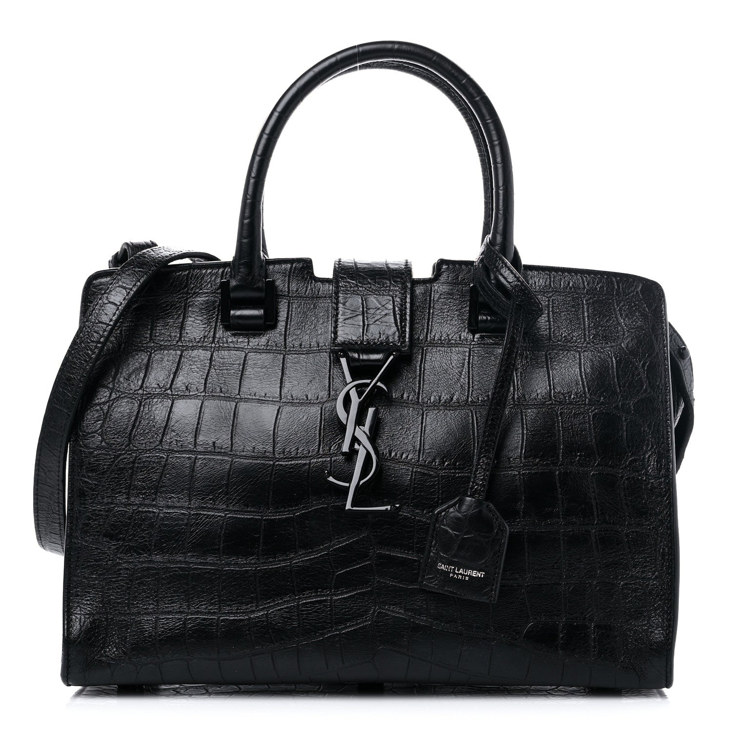 Saint Laurent Calfskin Crocodile Embossed Monogram Baby Cabas Black 1 of 11